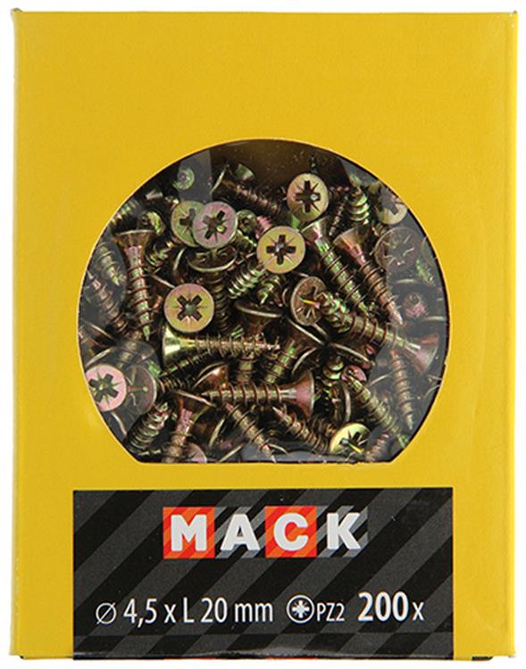 Mack 1020100 - tornillo para aglomerado con cabeza amarilla con 200 piezas 4,5 x 20 mm | 5 piezas