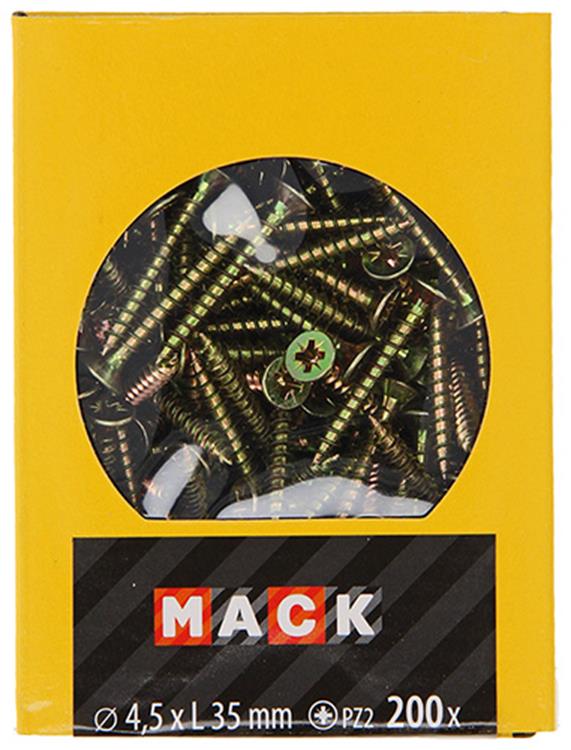 Mack 1020103 - tornillo para aglomerado con cabeza amarilla con 200 piezas 4,5 x 35 mm | 5 piezas