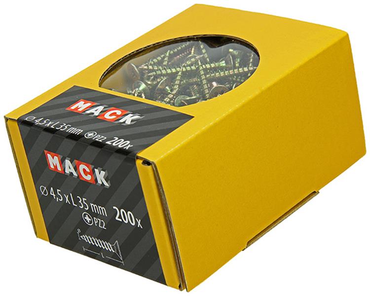 Mack 1020103 - tornillo para aglomerado con cabeza amarilla con 200 piezas 4,5 x 35 mm | 5 piezas