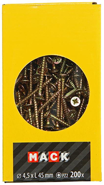 Mack 1020105 - tornillo para aglomerado con cabeza amarilla con 200 piezas 4,5 x 45 mm | 3 piezas