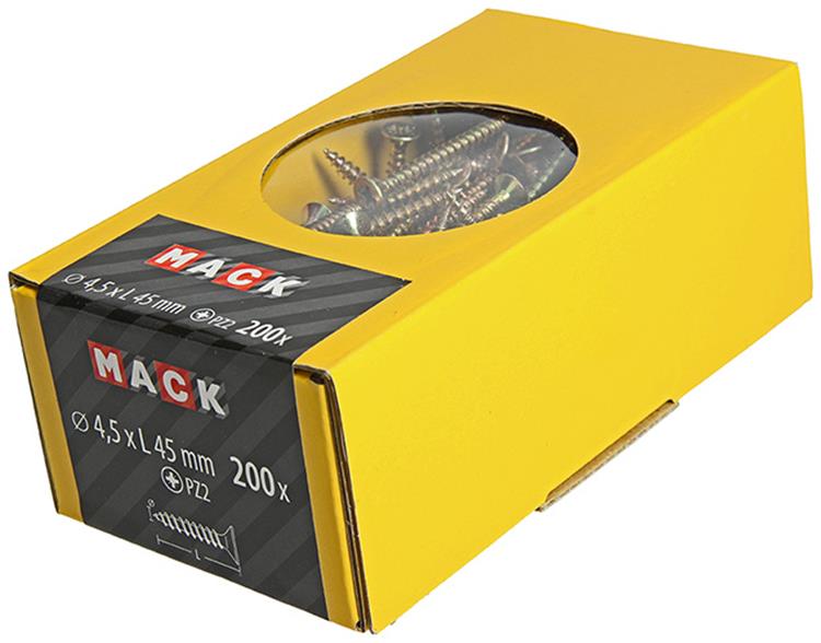 Mack 1020105 - tornillo para aglomerado con cabeza amarilla con 200 piezas 4,5 x 45 mm | 3 piezas