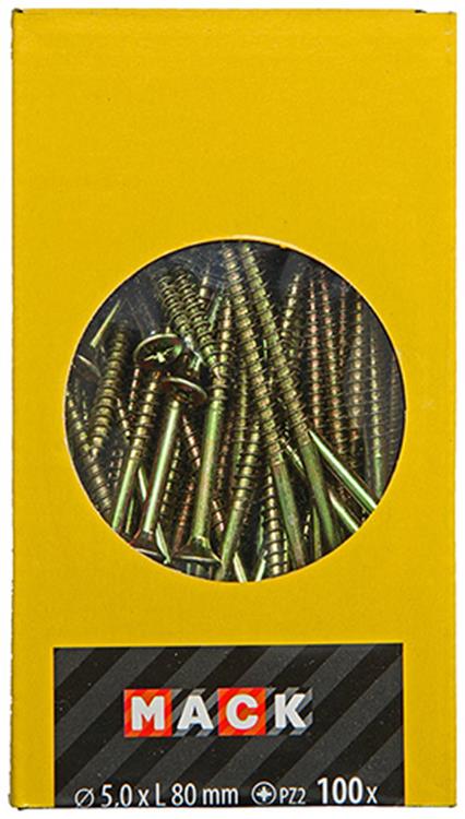 Mack 1020118 - tornillo para aglomerado con cabeza amarillo vz 100 piezas 5,0 x 80 mm | 3 piezas