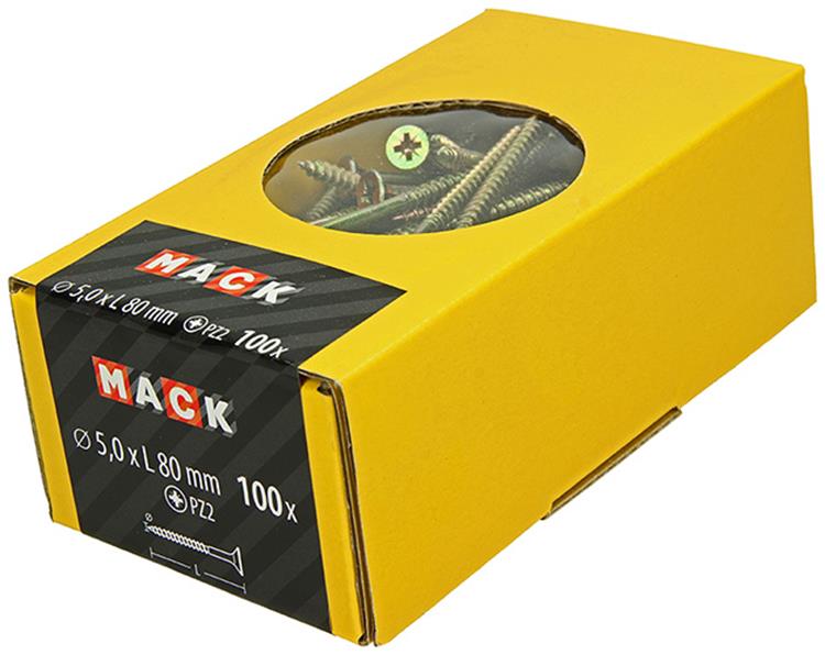 Mack 1020118 - tornillo para aglomerado con cabeza amarillo vz 100 piezas 5,0 x 80 mm | 3 piezas