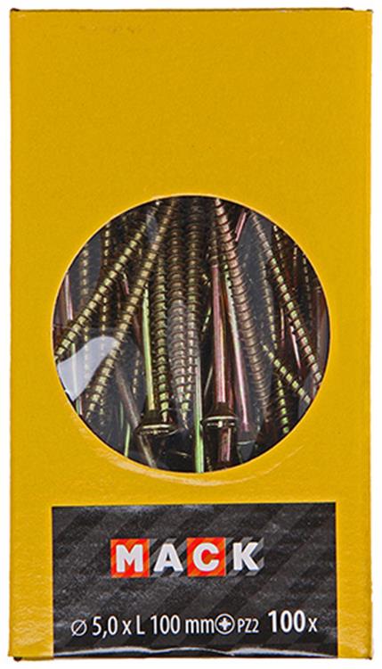 Mack 1020120 - tornillo para aglomerado con cabeza amarilla con 100 piezas 5,0 x 100 mm | 2 piezas
