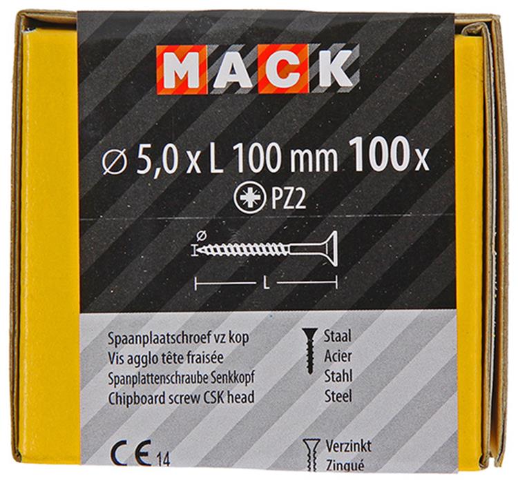 Mack 1020120 - tornillo para aglomerado con cabeza amarilla con 100 piezas 5,0 x 100 mm | 2 piezas