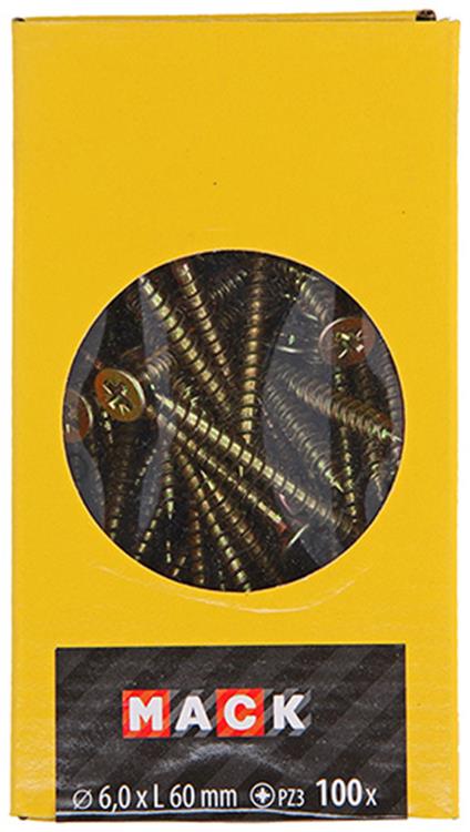 Mack 1020123 - tornillo para aglomerado con cabeza amarilla con 100 piezas 6,0 x 60 mm | 2 piezas