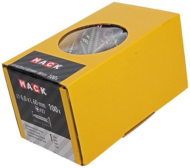 Mack 1020123 - tornillo para aglomerado con cabeza amarilla con 100 piezas 6,0 x 60 mm | 2 piezas