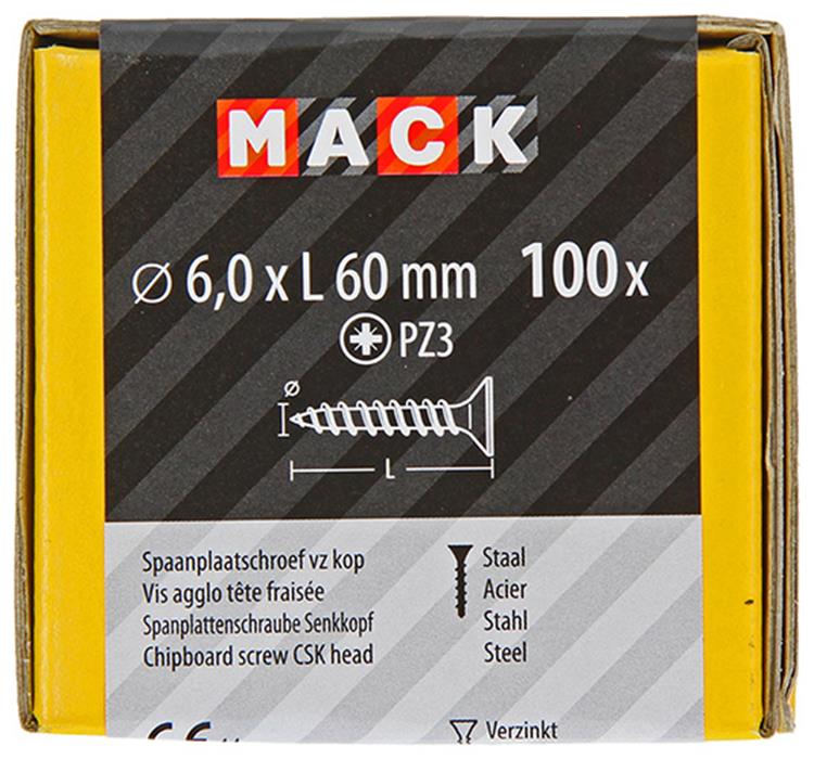 Mack 1020123 - tornillo para aglomerado con cabeza amarilla con 100 piezas 6,0 x 60 mm | 2 piezas
