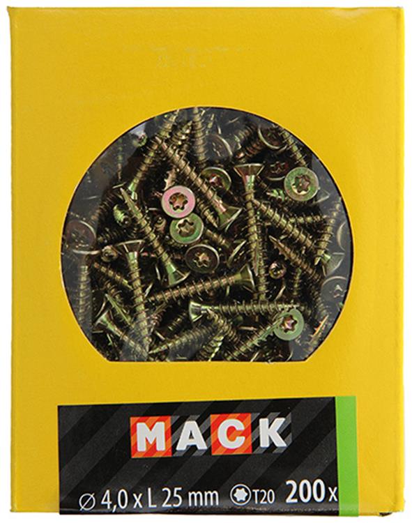 Mack 1020136 - tornillo para aglomerado vz kp-autoperforantegvz 200ud 4,0 x 25 mm | 5 piezas