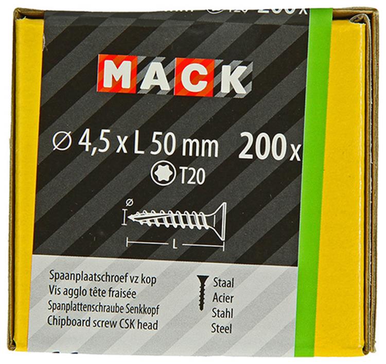 Mack 1020147 - tornillo aglomerado vz kp-autoblocantegvz 200uds 4,5 x 50 mm | 2 piezas