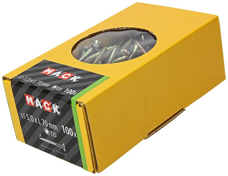 Mack 1020154 - tornillo aglomerado vz kp-autoblocantegvz 100uds 5,0 x 70 mm | 3 piezas