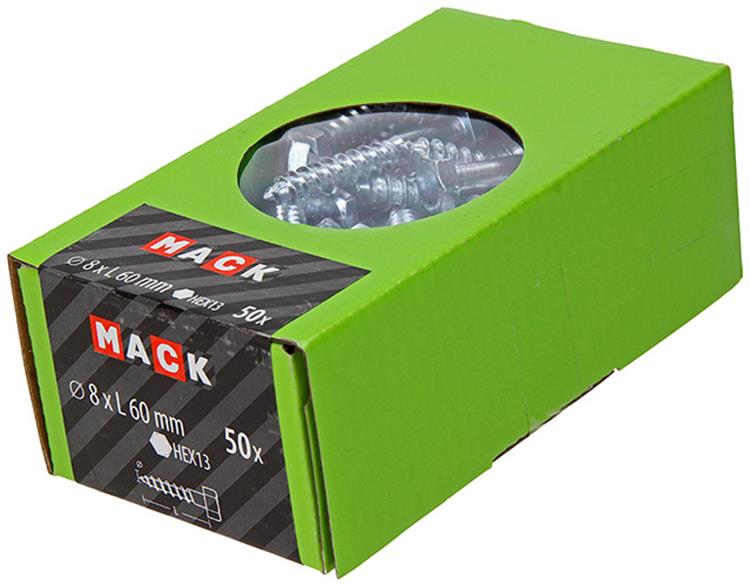 Mack 1020176 - perno rosca madera galvanizado 50 piezas 8 x 60 mm | 3 piezas
