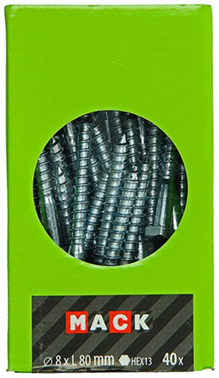 Mack 1020178 - perno rosca madera galvanizado 40 piezas 8 x 80 mm | 3 piezas