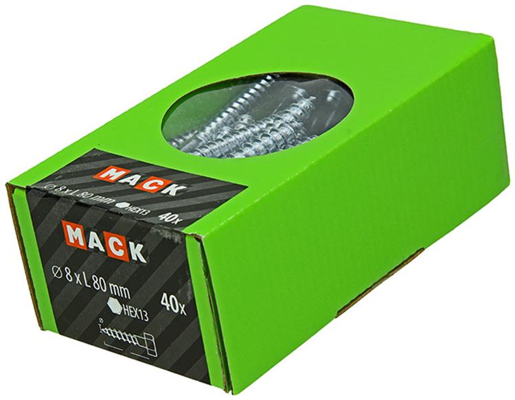 Mack 1020178 - perno rosca madera galvanizado 40 piezas 8 x 80 mm | 3 piezas