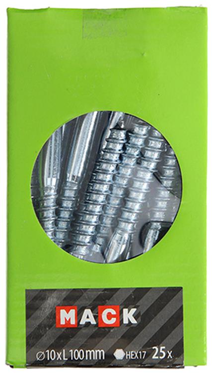 Mack 1020182 - perno roscado para madera galvanizado 25 piezas 10 x 100 mm | 3 piezas