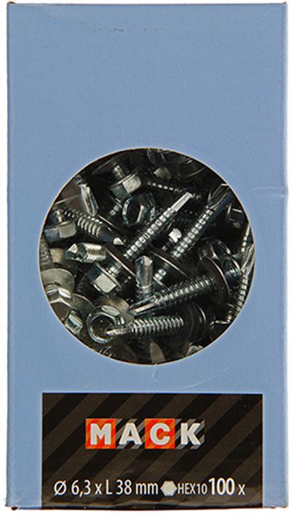Mack 1020187 - tornillo autoperforante cabeza hexagonal EPDM-vz 100uds 6,3 x 38 mm | 2 piezas