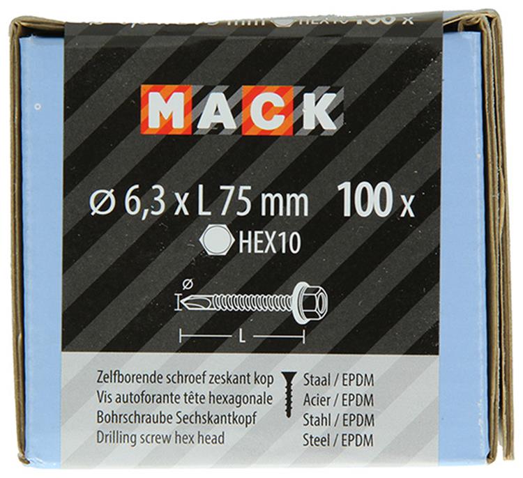Mack 1020189 - tornillo autoperforante cabeza hexagonal EPDM-vz 100uds 6,3 x 75 mm | 1 pieza