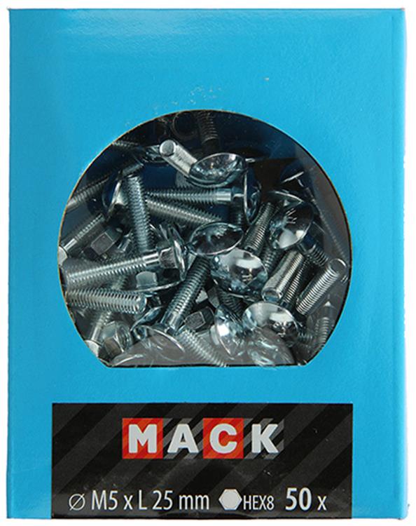 Mack 1020191 - perno madera + tuerca galvanizada 50 stm5 x 25 mm | 5 piezas