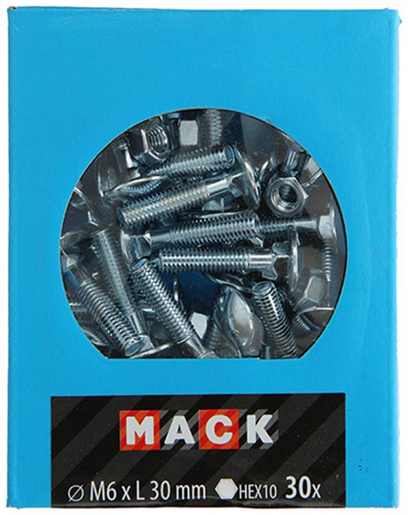 Mack 1020197 - perno madera + tuerca galvanizada 30 stm6 x 30 mm | 5 piezas