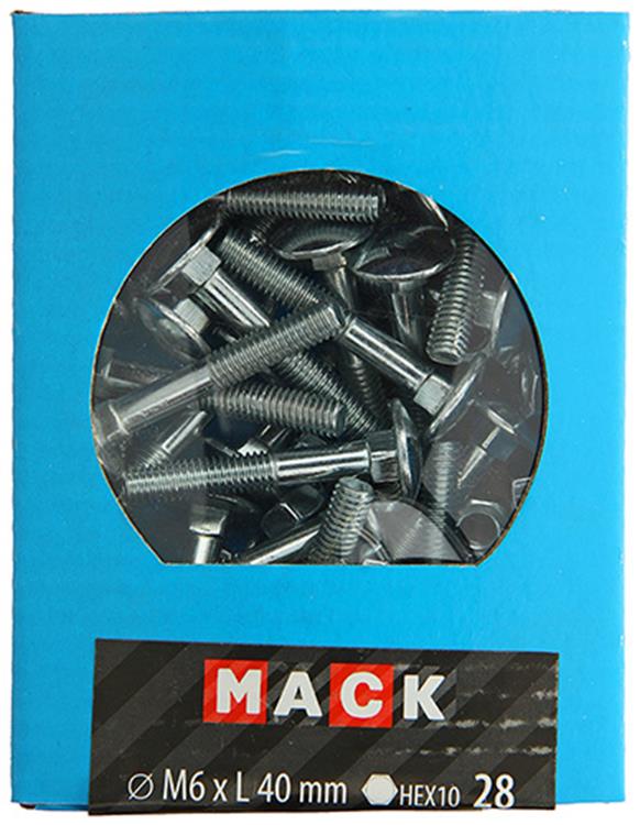 Mack 1020198 - perno madera + tuerca galvanizada 28 stm6 x 40 mm | 5 piezas
