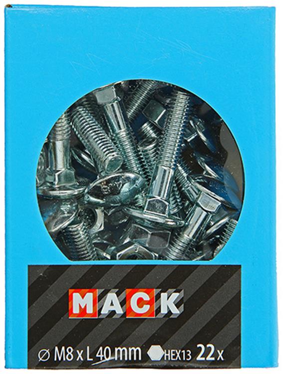 Mack 1020205 - perno para madera + tuerca galvanizada 22 stm8 x 40 mm | 5 piezas