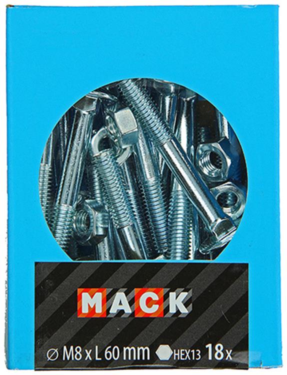 Mack 1020207 - perno madera + tuerca galvanizada 18 stm8 x 60 mm | 5 piezas