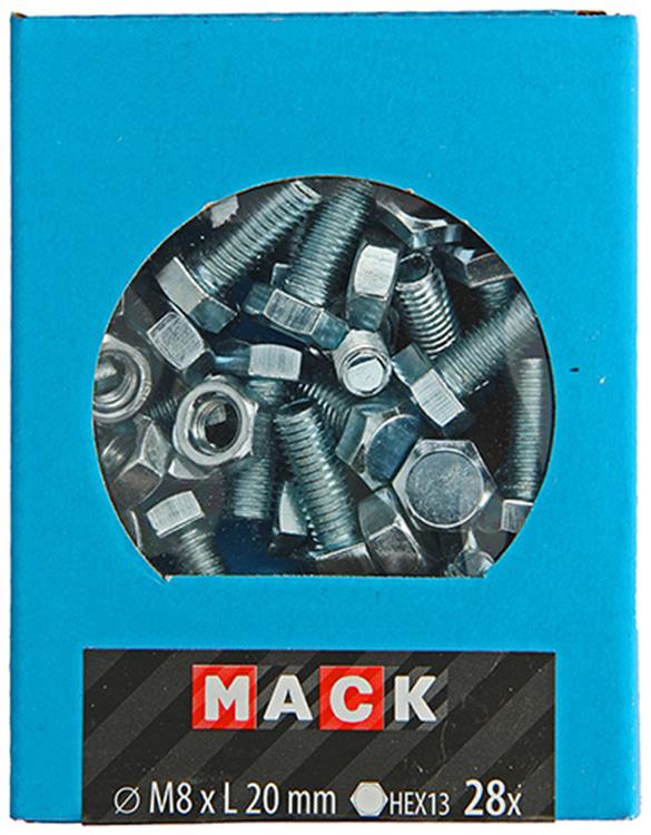 Mack 1020219 - perno macho + tuerca galvanizado 28 piezas m8 x 20 mm | 5 piezas