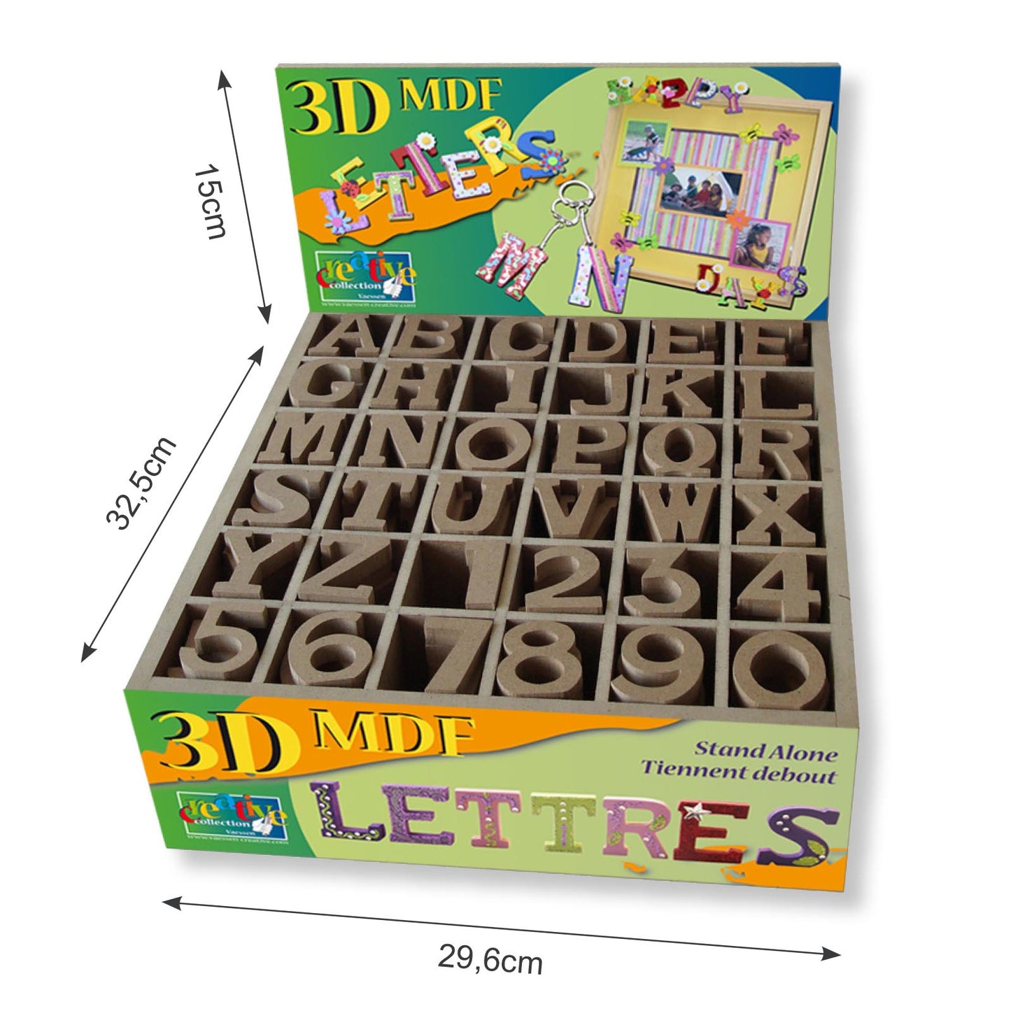 Vaessen creative • Display in MDF con numeri e lettere da 4,5 cm