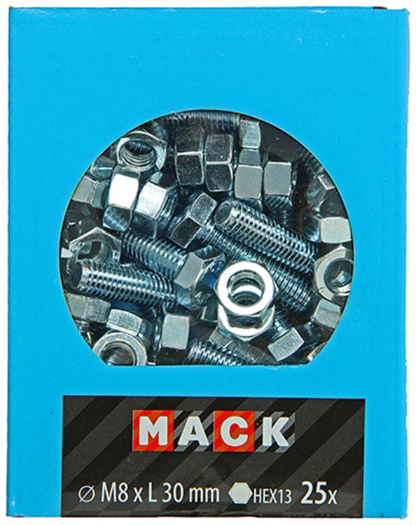 Mack 1020220 - perno macho + tuerca galvanizado 25 piezas m8 x 30 mm | 5 piezas
