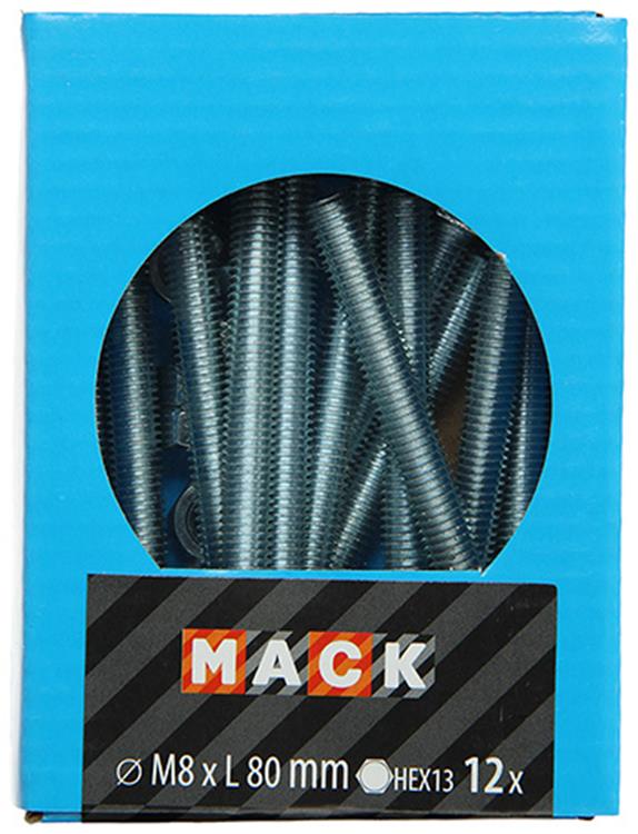 Mack 1020223 - perno macho + tuerca galvanizado 12 piezas m8 x 80 mm | 5 piezas