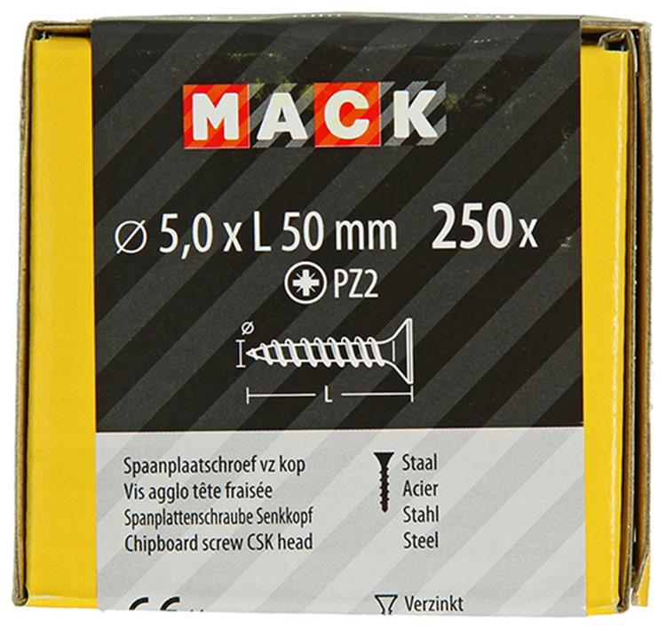 Mack 1020268 - tornillo aglomerado cabeza vz gvz 250 uds 5,0 x 50 mm | 1 pieza