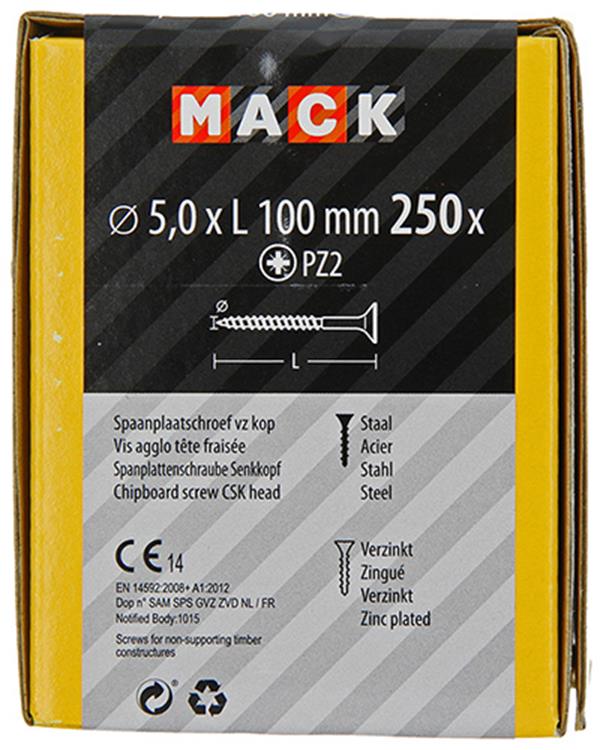 Mack 1020273 - tornillo aglomerado cabeza vz gvz 250 uds 5,0 x 100 mm | 1 pieza
