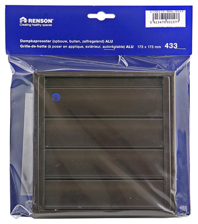Renson 1006252 - rejilla campana extractora de superficie 433 aluminio ral 8019 173x173mm | 2 piezas