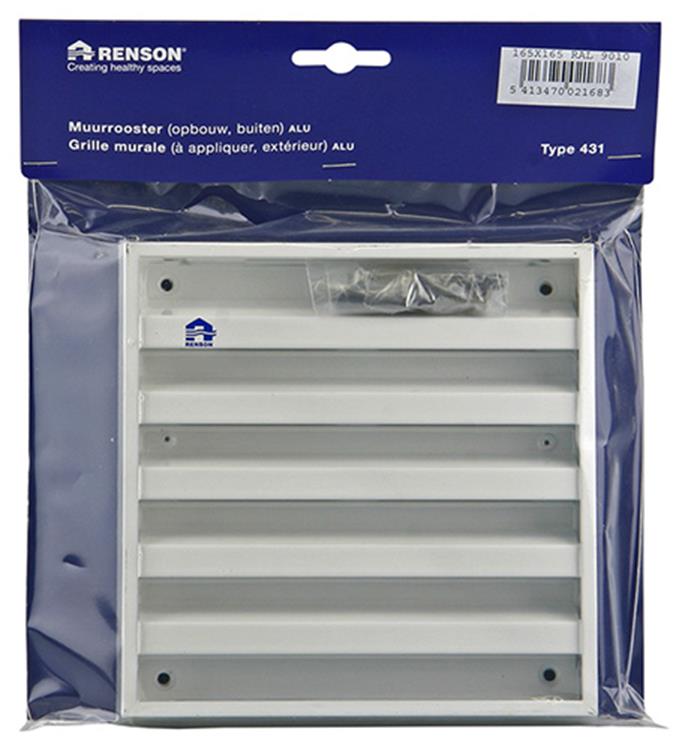 Renson 1006233 - rejilla mural de superficie 431 alu ral 9010 165x165mm | 2 piezas