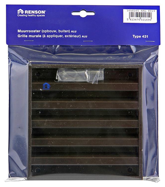 Renson 1006234 - rejilla mural de superficie 431 aluminio ral8019 165x165mm | 2 piezas