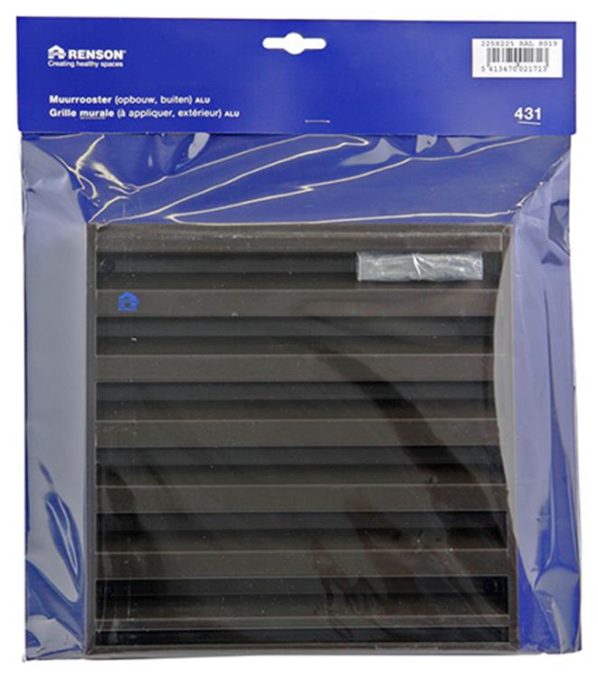 Renson 1006237 - rejilla mural de superficie 431 aluminio ral8019 225x225mm | 2 piezas
