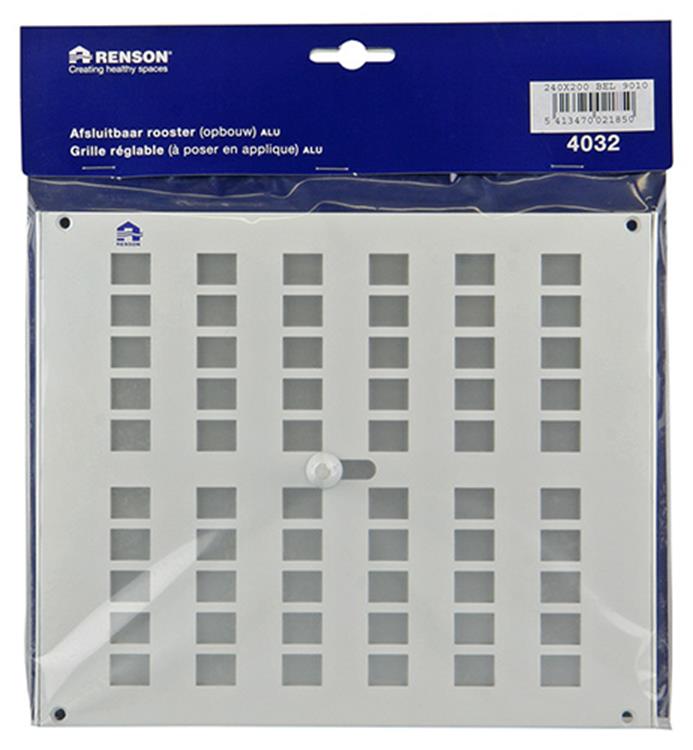 Renson 1006222 - superficie de rejilla ajustable. 4032 aluminio ral 9010 240x200mm | 2 piezas