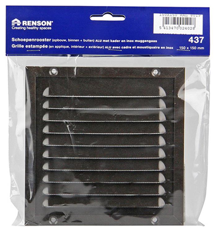 Renson 1006343 - Rejilla de lamas + marco + mosquitera. construcción 437 ral8019 150x150mm | 2 piezas