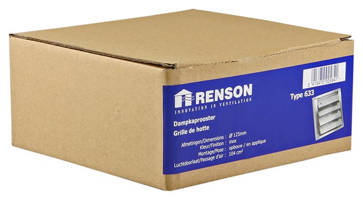 Renson 1006273 - Rejilla campana extractora empotrable acero inoxidable 633 ø125 | 2 piezas
