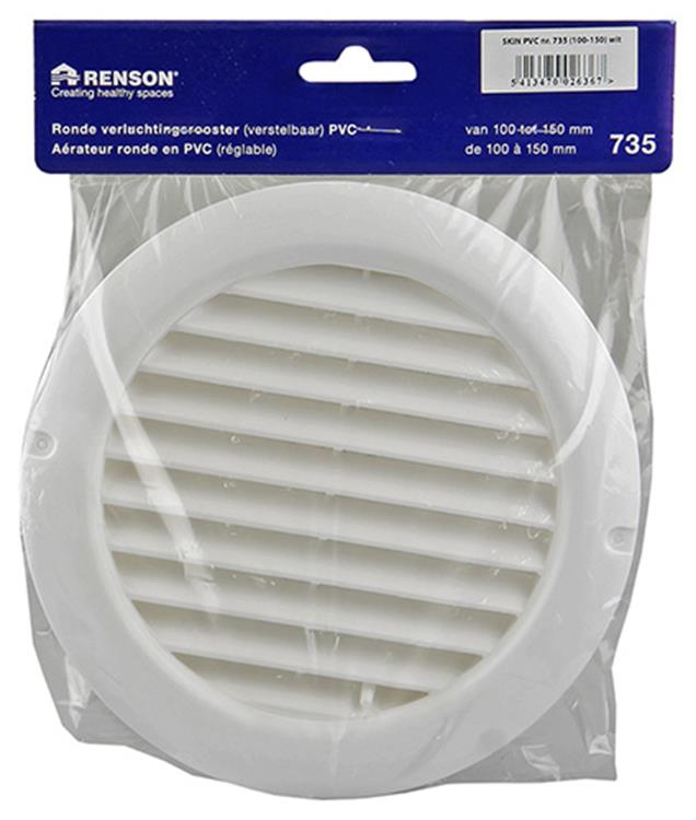 Renson 1006376 - rejilla redonda regulable empotrada. 735 PVC RAL 9010 ø 100-150 | 2 piezas