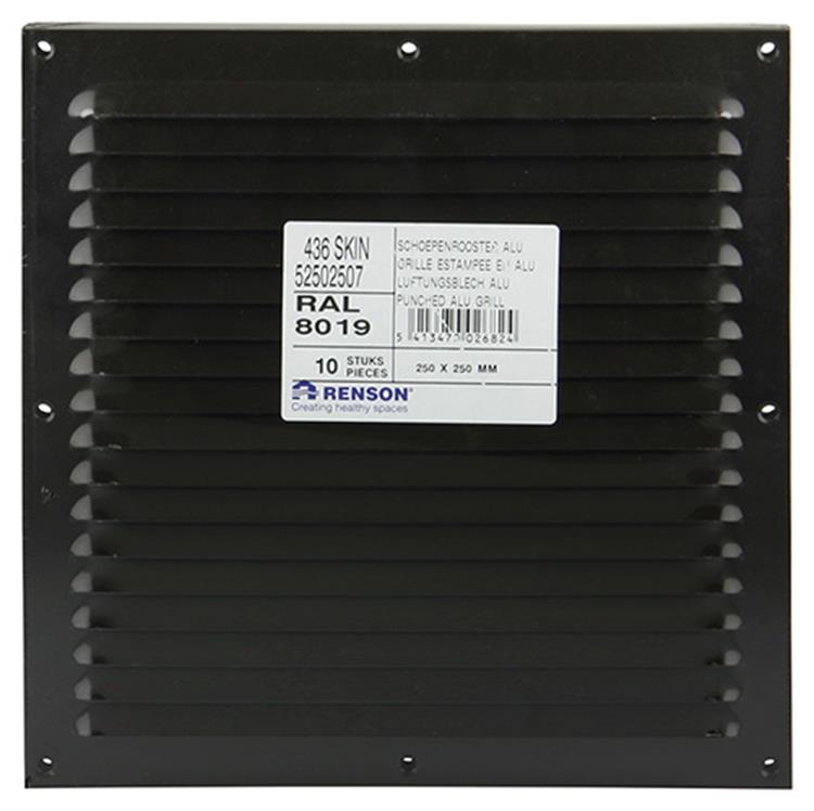 Renson 1006310 - Rejilla de lamas plana aluminio ral 8019 250x250mm | 10 piezas