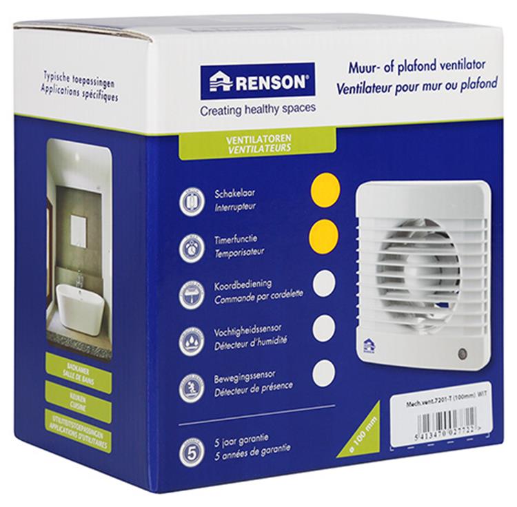 Renson 1006445 - ventilador mecánico con temporizador 7201t blanco ø 100 | 2 piezas