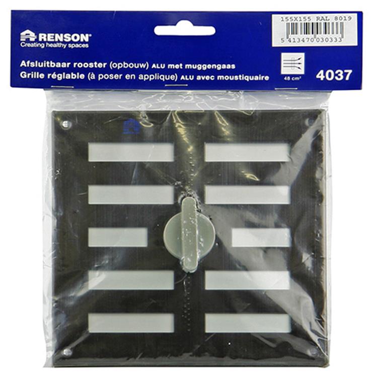 Renson 1006326 - superficie de rejilla ajustable. 4037 aluminio ral 8019 155x155mm | 2 piezas