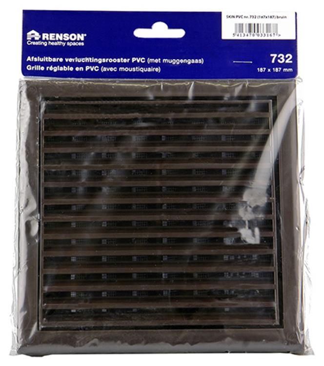 Renson 1006369 - superficie de rejilla ajustable. 732 pvcral 8019 187x187mm | 2 piezas