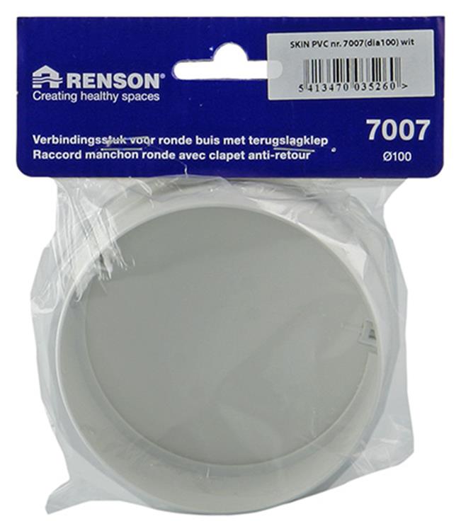 Renson 1006398 - Pieza de conexión PVC + válvula antirretorno 7007 blanco ø 100 | 2 piezas