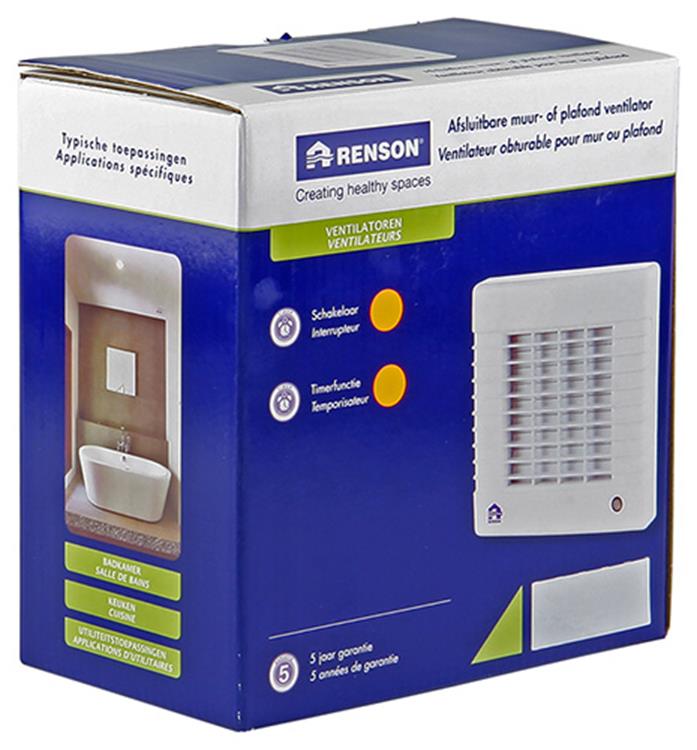 Renson 1006451 - ventilador bloqueable con temporizador 7221t blanco ø 100 | 2 piezas