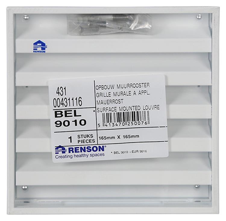 Renson 1013926 - rejilla de pared de superficie aluminio blanco 431 165x165mm | 2 piezas