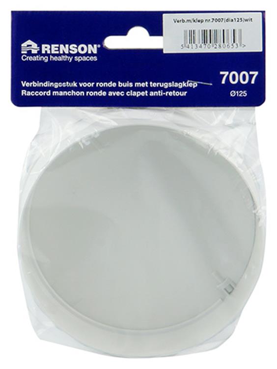 Renson 1008568 - Pieza de conexión de PVC + válvula antirretorno 7007 blanca diam. 125 mm | 2 piezas