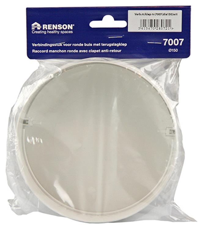 Renson 1008569 - Pieza de conexión de PVC + válvula antirretorno 7007 ø. 150 mm - blanco | 2 piezas