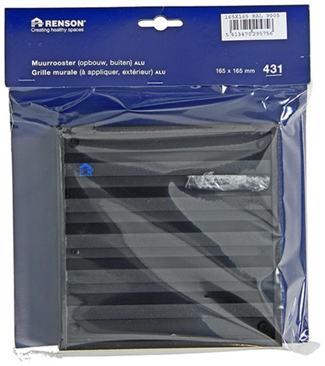 Renson 1057988 - Rejilla de pared de superficie con malla 431 (165x165) ral 9005 negro | 2 piezas